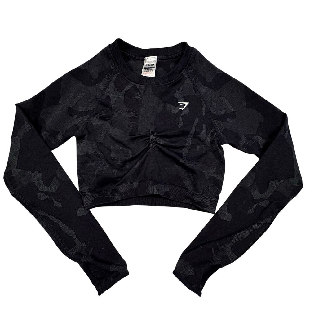 Gymshark Long Sleeve Compression Top Woman's S Gray Camo Activewear Workoutwear